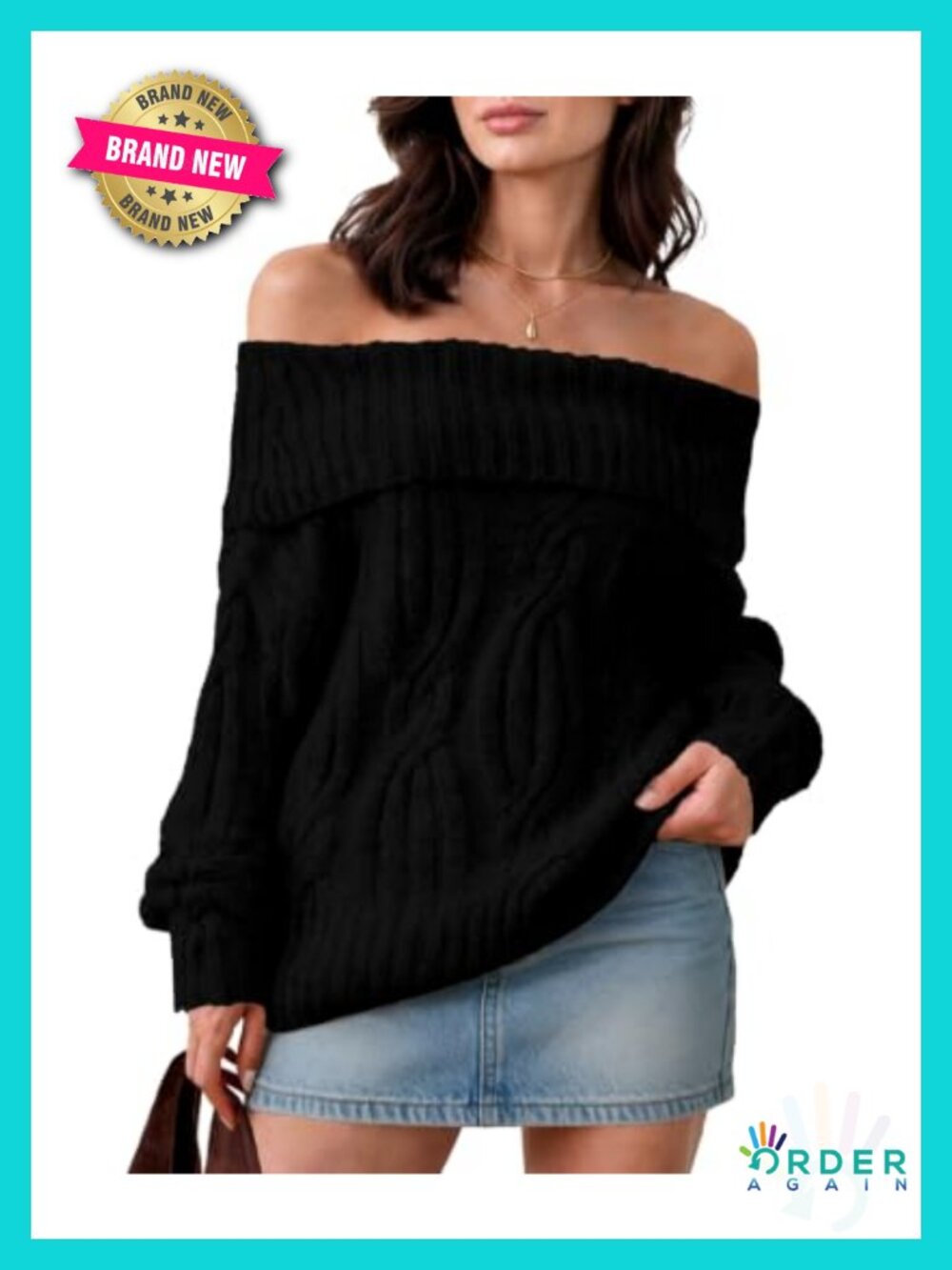 Wool Blend Off Shoulder Cable Knit Oversized Sweater Pullover